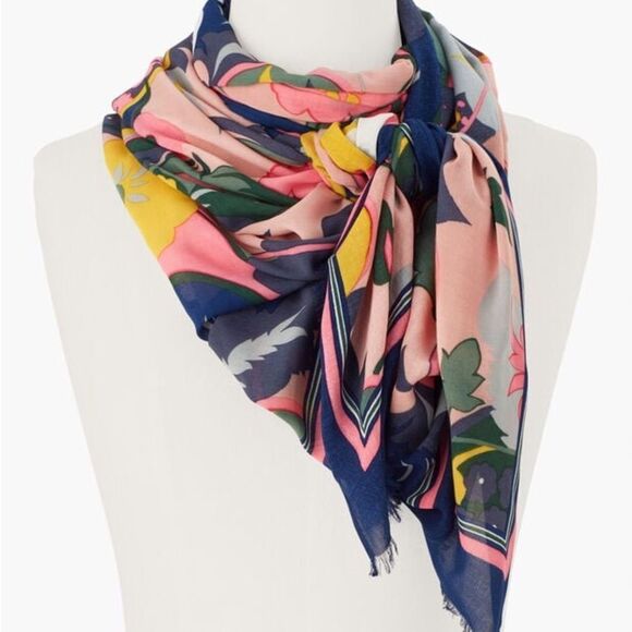 Talbots | bold navy with pink paisley oblong spring summer scarf - Picture 8 of 8